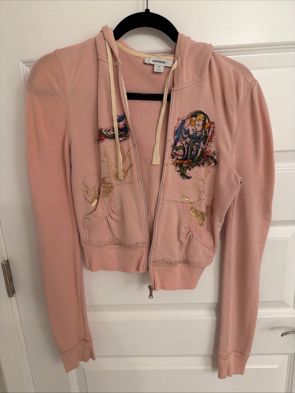 Vintage Express Pink Embroidered Zip Hoodie Jacket